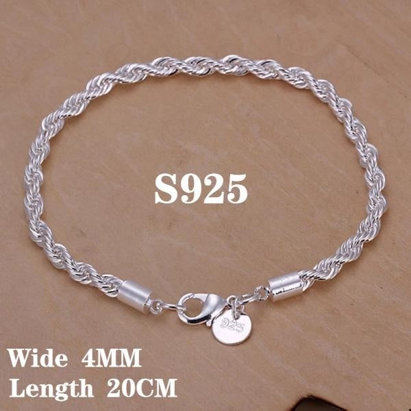 925 Sterling Silver Charm Bracelet Real Sterling Silver Twisted Circle Bracelet for Men Women Fashion Jewelry Accessories Matron Inn