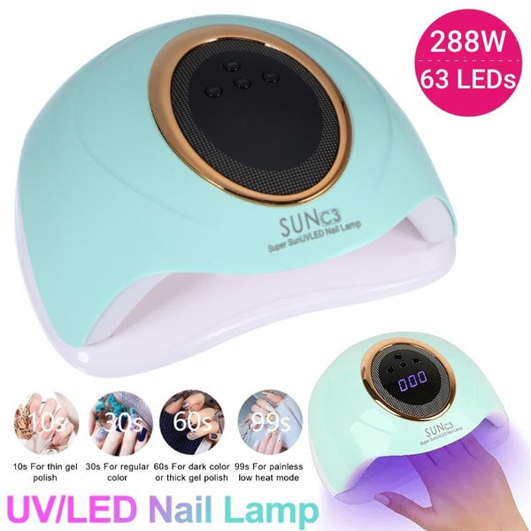 Professional 288W UV LED Nail Lamp, 63 LEDs Nail Dryer with 4 Timers for Curing All Gel Nail Polish with Automatic Sensor Manicure Pedicure Salon Nai