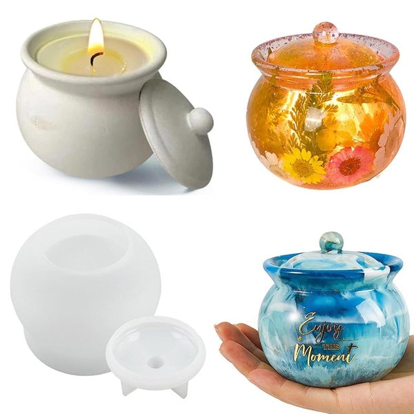 1 Pcs Storage Jar Silicone Mold, DIY Crystal Epoxy Decorative Jar Making Mold with Lid, Jewelry, Candy Storage, Candle Jar Making