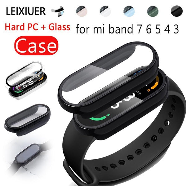 LEIXIUER PC Case with Tempered glass screen protector for Xiaomi Mi Band 7 6 5 4 3 Watch Accessories Full Coverage Protective Cover for Mi band 7 Mi
