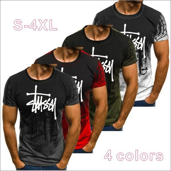 Latest Summer Men's Fitness Camouflage T-Shirt Fashion Short Sleeve T-Shirt Round T-Shirt 4 Colors XS-4XL