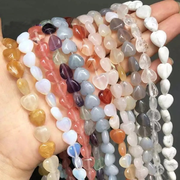 10mmNatural Stone Heart shape Loose Beads Crystal Semifinished String Bead for Jewelry Making DIY Bracelet Necklace Accessories Matron Inn