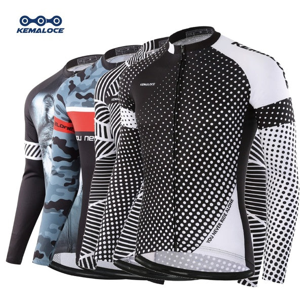 KEMALOCE 2022 New Men Cycling Jersey Full Sleeve Bike Jacket Black Compression Long Summer Anti-UV Bicycle Clothes