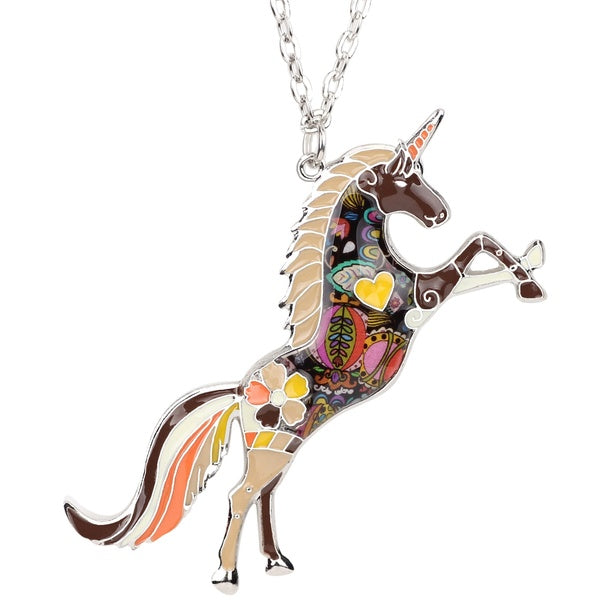 Émail Alliage Floral Cheval Licorne Collier Collier Chaîne Ras Du Cou Animal Bijoux Charmes pour Femmes Filles Adolescents Cadeau Pendentif Décoratio