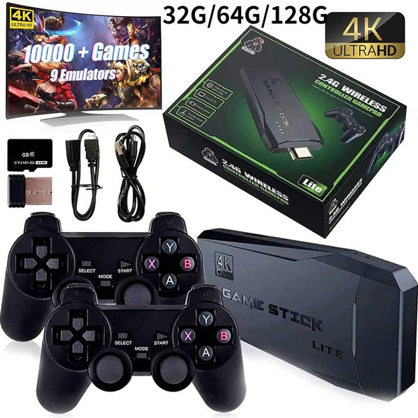 Stick Game, Wireless Retro Game Console Built in 20000+ Games, Nostalgia Stick 4K HDMI Output for Tv with Dual 2.4G Wireless Controllers, 32g-64g-128