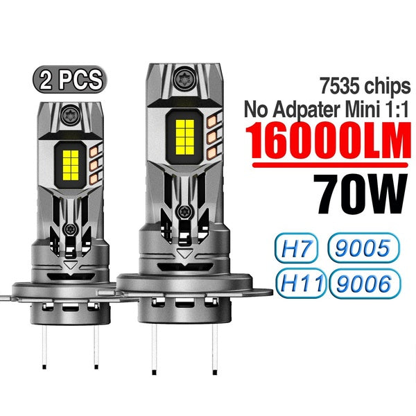 Novsight H7 Car LED Headlight Bulbs 70W 16000LM 7535 Chip White 6500K 9-32V Super Bright Car Lamp Mini No Adapter Bulbs 2 Pieces