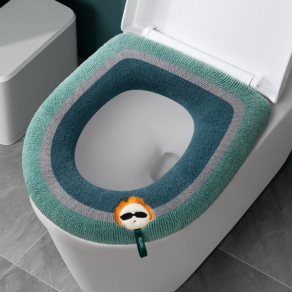 Universal Winter Warm Closestool Toilet Seat Cover Cushion Bathroom Mat with Cartoon Handle Universal Thicken Soft Toilet Seat Pad Washable Bathroom