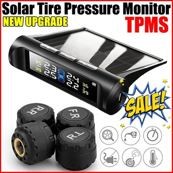 New Upgrade Solar TPMS Tire Pressure Monitoring System Wireless TPMS with LCD Color Display-4 External Sensors