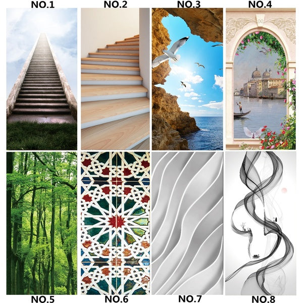 3D Stair Wallpaper Door Mural Landscape Beach Stikers For Doors Adhesive Decal Trees Luxury Vinyl Poster Waterproof Removable Home Decor