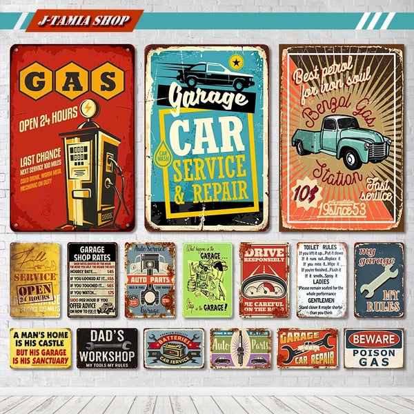 Rétro "Car Service Repair" Vintage Metal Tin Signs Retro Garage Gas Oil Station Car Motel Service Wall Decor