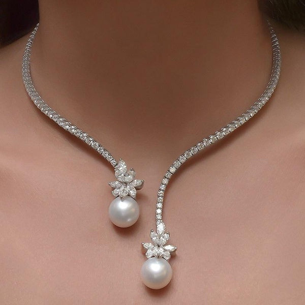1pc Rhinestone Collar Necklace Fashion Pearl Pendant Clavicle Chain for Women Crystal Open Choker Necklace Jewelry
