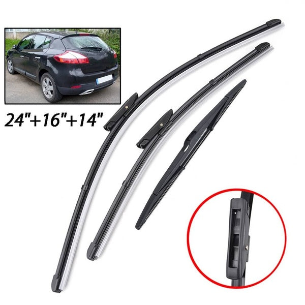 Front Rear Windscreen Wiper Blades Set For Renault Megane MK3 Hatchback Coupe