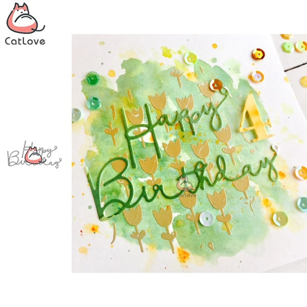 Catlove joyeux anniversaire mots matrices de découpe en métal Scrapbooking moule pochoir découpes fabrication de cartes artisanat gaufrage nouvelles