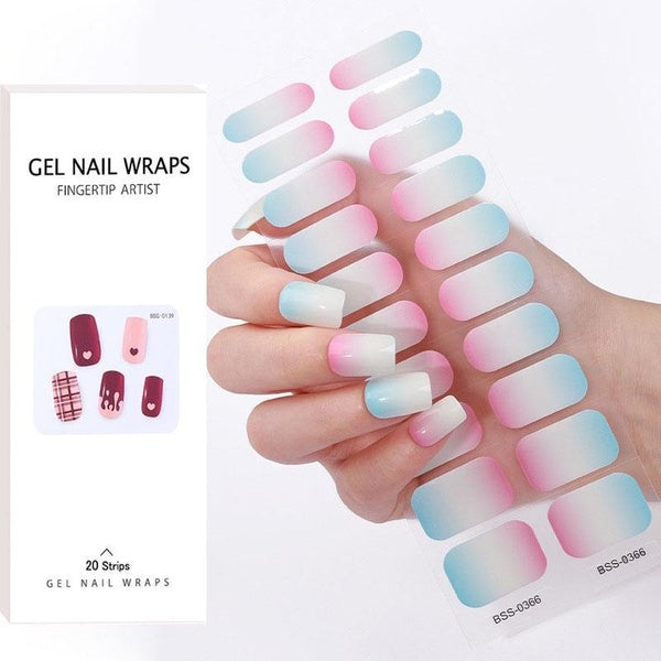 1PC(including 20 Small Stickers) French Gradient Rainbow Semi Cured Gel Nail Wraps Adhesive Waterproof Long Lasting Gel Nail Strips Stickers Turned I