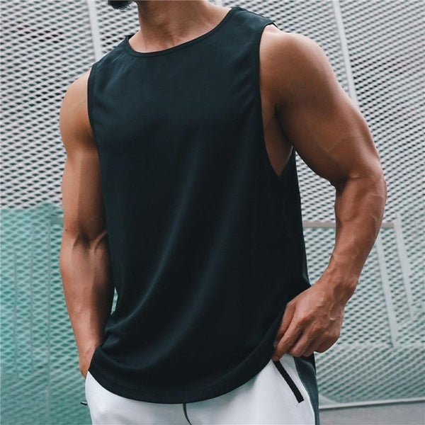 Summer Quick Dry Sports T Shirts For Men Solid Color Sleeveless Gym Muscle Tank Top Fitness Gym Tops Bodybuilding Running Tees