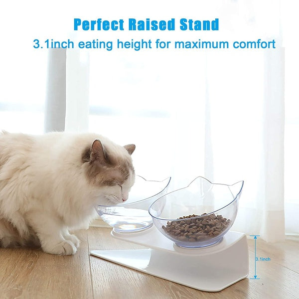 Cat Bowls,15°Tilted Cat Food Bowl Double Cat Dishes, Cat Feeder Cat Feeding Bowl Raised with Stand, Cat Food Water Bowl for Cats and Small Dog