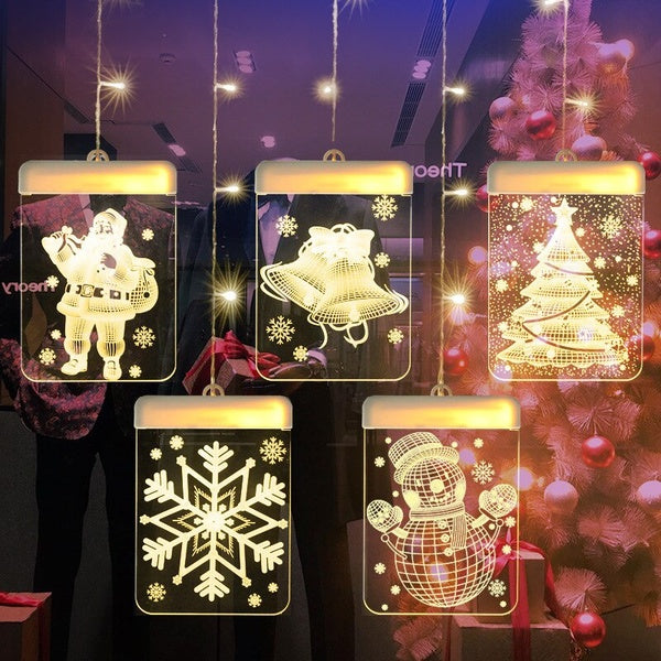 3D Bells Snowflakes Hanging Lights for Romantic Room Decoration Curtain Lights Cortina De Luces Led Light Christmas Lights Xmas Ornament Christmas-We