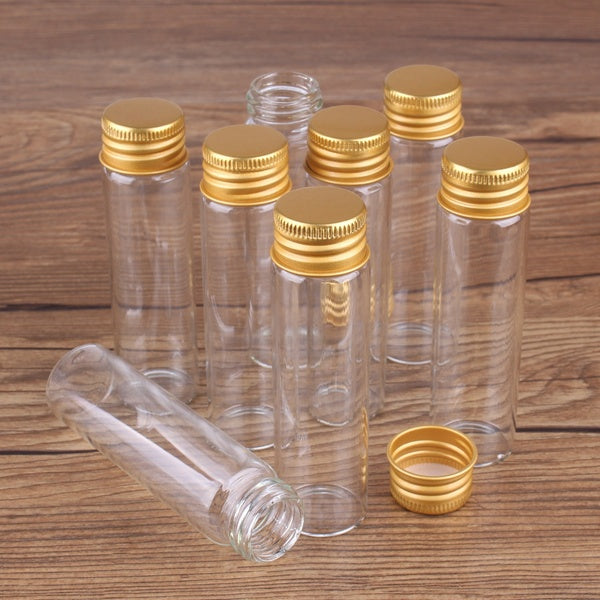 10 Pieces 20ml Glass Bottles with Golden Aluminum Caps 22*80mm Spice Bottles Glass Jars Glass Vials for Craft DIY Gift Accessories