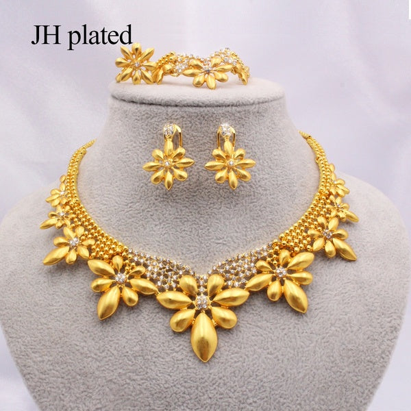 JHplated gold Dubai jewelry sets for women African bridal wedding gifts party Necklace Bracelet earrings ring set Ethiopia jewellery