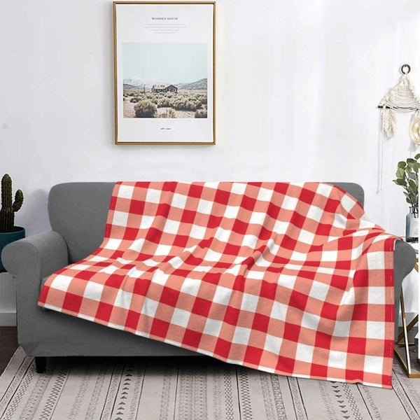 Red Gingham Throw Blanket Comfy Premium Flannel Fleece Sofa Blanket Comfortable Thermal Noon Break Blankets Durable Lap Blanket Warm Throw Wrap Blank