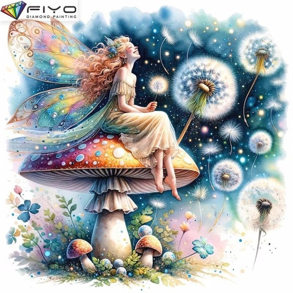 FIYO Mushroom Girl DIY 5D Diamond Painting Full Drill with Number Kits Home and Kitchen Fashion Mosaic Diamond Painting Canvas Wall Decoration Gift C