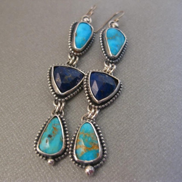 Boucles d'oreilles de chaîne de pierres précieuses irrégulières plaquées argent vintage de luxe exquis boucles d'oreilles pendantes tricolores annive