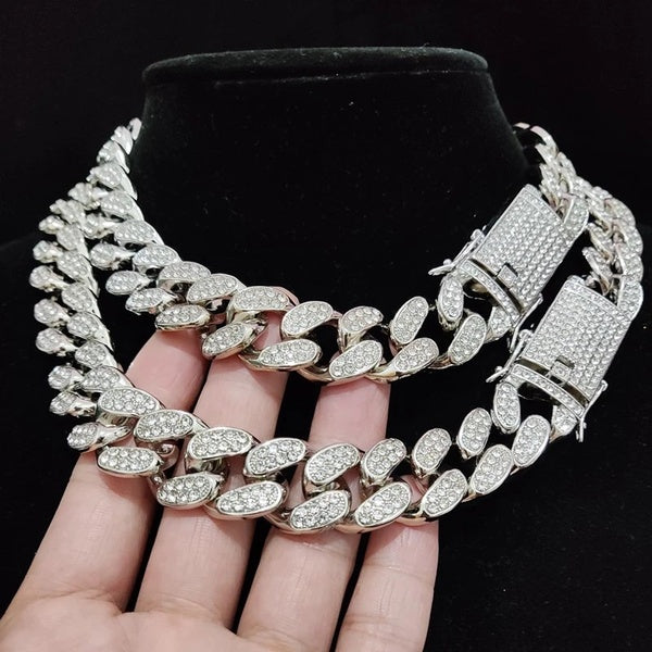 Domineering Exaggeration 20mm Width Iced Out BlingBling Diamond Cuban Link Chain Miami Choker Necklace for Men and Women Fashion Hip Hop Jewelry