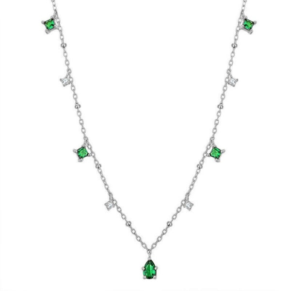 Vintage Green Zircon Necklaces for Women V Shape Exquisite Clavicle Chain Choker Necklace Fashion Jewelry Gift