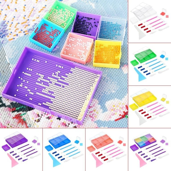 7 Grid Palette Diamond Painted Tray Kits Large Capacity Drill Plate Diamond Painted Pen Point Drill Pens Nail Art Beading Plates DIY Diamond Embroide