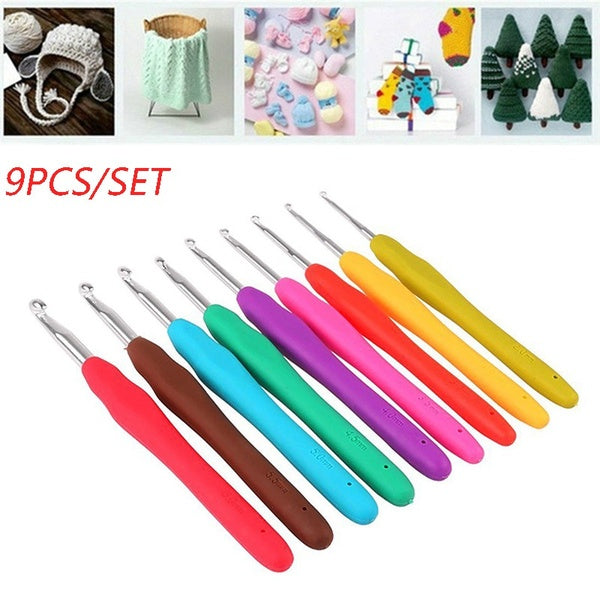 9Pcs Crochet Hook Set  Soft Ergonomic Handles Comfortable Grips Crochet Needles Yarn Weave Knitting  Smooth Needles