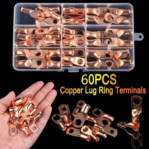 60-5PCS Ring Terminal Wire Lug Connector Ring SC6-25 Copper Brass Connectors Bare Cable Electrical Crimp Terminal Connector Kit