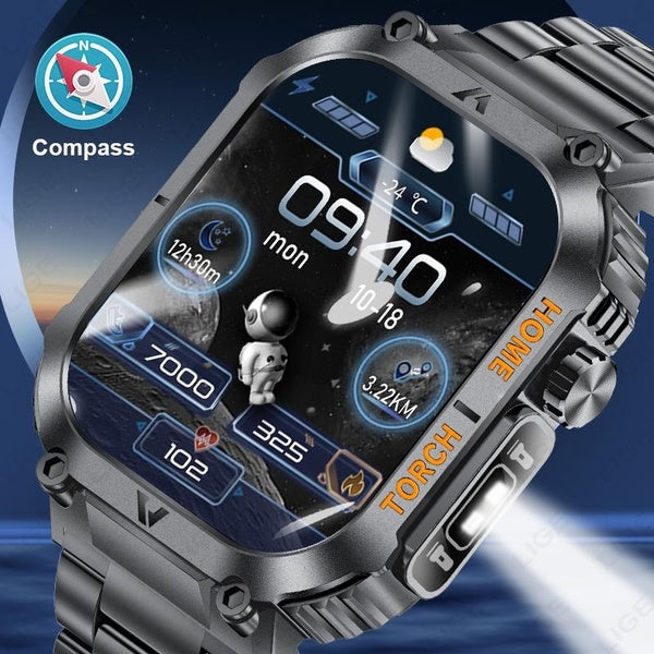 LIGE 2.02 pouces écran HD montre intelligente avec éclairage Led 3ATM étanche Sports de plein air moniteur de santé Smartwatch pour Android ios