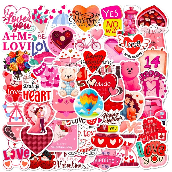 Lot de 50 autocollants imperméables pour scrapbooking et estampage, pour la Saint-Valentin, pour ordinateur portable, porte de garage, réfrigérateur,