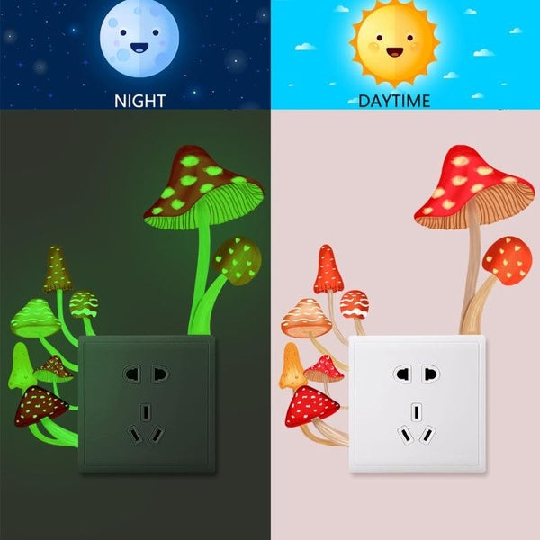 Cute Light Switch Stickers Mushroom Luminous Decals Glow In The Dark Cartoon Wall Stickers Cellphone Decor Art Mural Paste
