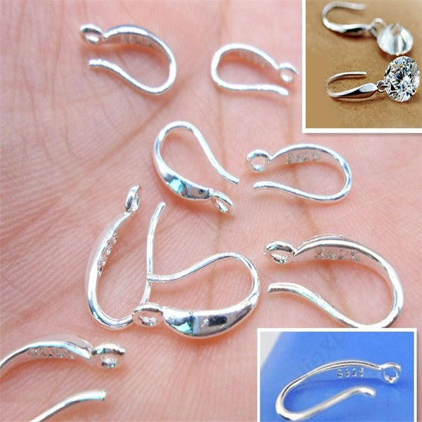 10PCS Wholesale Genuine Solid 925 Sterling Silver Earring Smooth Hook Ear Wires DIY Earring Accessories Jewelry Findings Matron Inn