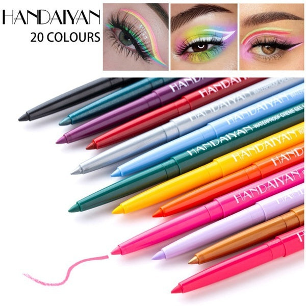 HANDAIYAN New 20 Colors Waterproof Shimmer Pigment Eyeliner Matte Sweatproof Non-smudge Makeup Eyeliner Auxiliary Auto-rotating Eyeshadow Pen