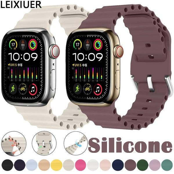 LEIXIUER Silicone Band for SmartWatch Ultra 2-Ultra 49mm 9 8 7 41mm 45mm 44mm 40mm 38mm 42mm 44mm Sport Ocean Belt Strap Wristband Watchband Bracelet