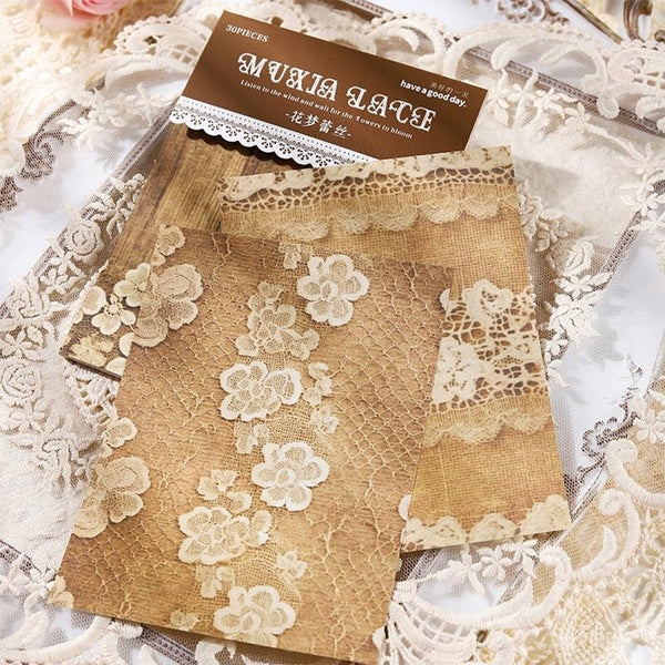 30Pcs Vintage Lace Memo Paper Decorative Material Paper Perfect for Journaling Diy Scrapbooking Supplies