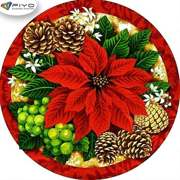 FIYO Christmas Flowers and Pinecones Diamond Painting Kits For Adults DIY 5D Diamond Mosaic Diamond Painting Home and Kitchen Fashion Canvas Pictures