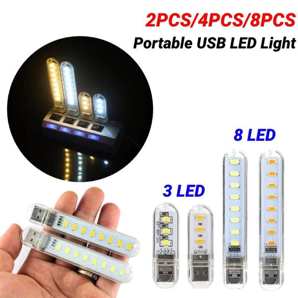 2 pièces-4 pièces-8 pièces Mini Portable USB lumière LED 3 LED-8 LED veilleuse lecture Camping lampe pour ordinateur portable Gadget apprentissage la