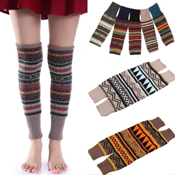 Women's Girls Winter Cashmere Leg Warmer Nordic Aztec Knee High Boots Cover Cuff Bohemian Knitted Wool+Acrylic Crochet Stockings Leggings