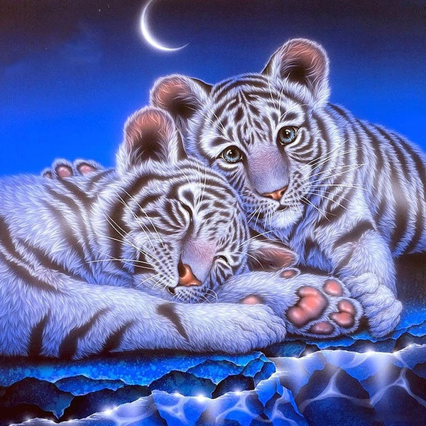 Two Tigers DIY 5D Diamond Painting Full Drill with Number Kits Home and Kitchen Fashion Crystal Rhinestone Cross Stitch Embroidery Paintings Canvas P