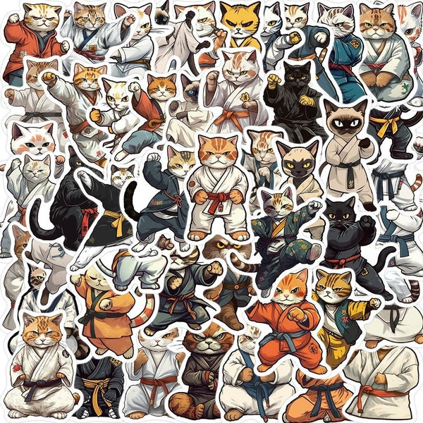 10-50Pcs Cute Jiu Jitsu Cat Stickers Kung Fu Cat Graffiti Stickers for DIY Luggage Laptop Skateboard Motorcycle Bicycle Sticker