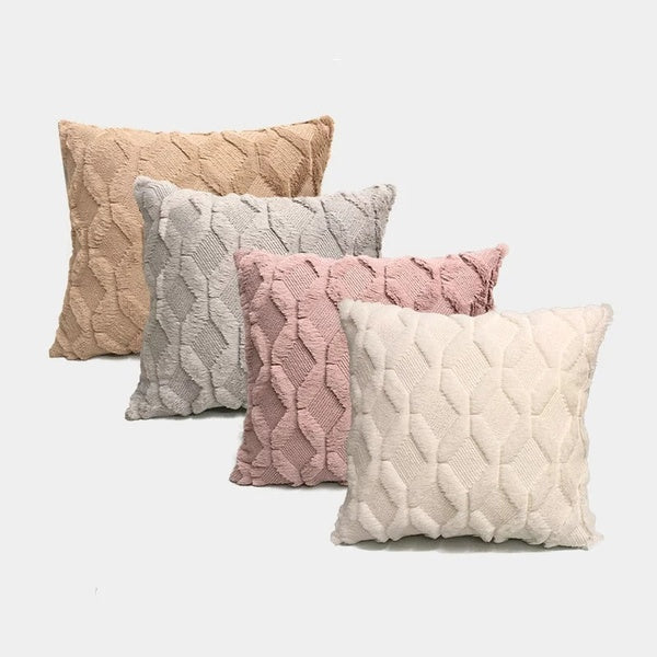 Nordic Style Geometric Figure Double-sided Plush Pillowcase 45x45cm Solid Color Sofa Cushion Cover