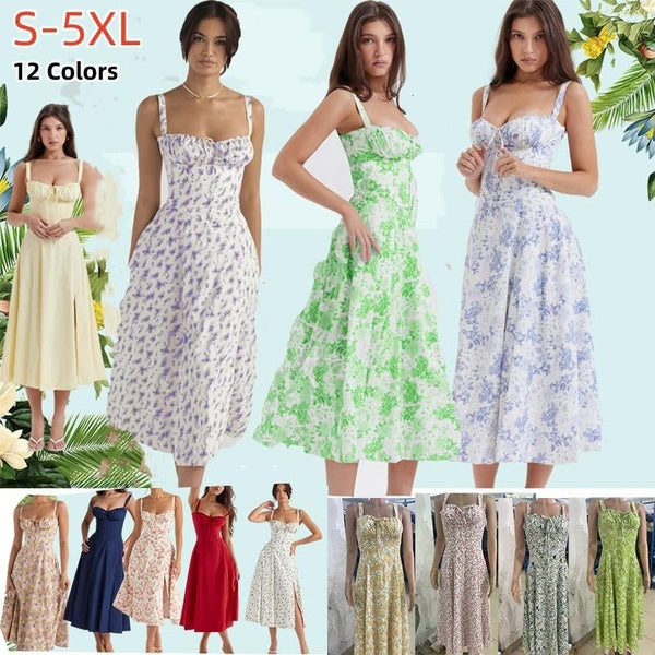 Women's Ditzy Floral Print Midi Skirt Boho Elastic High Waist Long Skirts boho skirt for Women