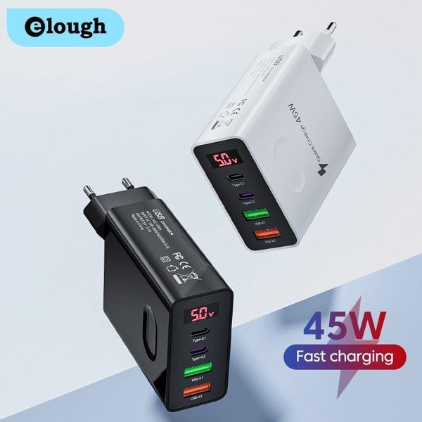 Elough USB C Charger 45W Fast Charging 4ports USB Type C Cable Mobile Phone Chargers for Iphone 12 11 Huawei Xiaomi POCO