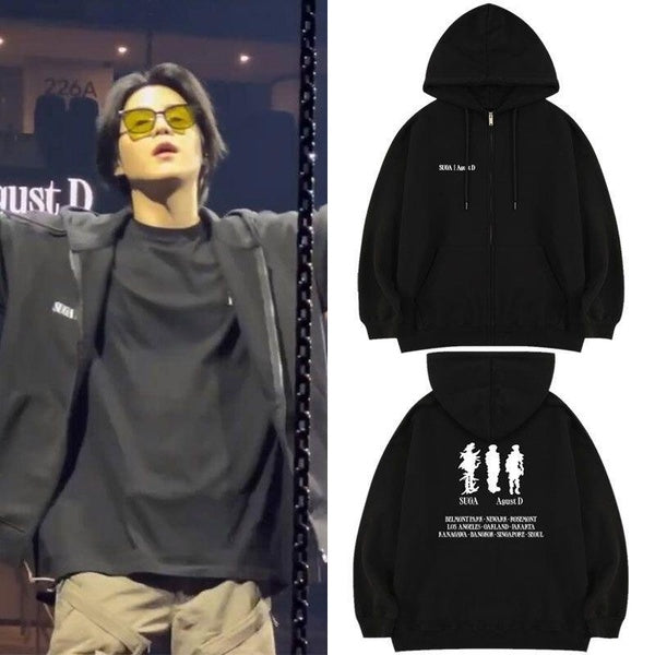 Kpop 防弾少年団 Bangtang Boys SUGA Agust D D-DAY Concert Surrounding Same Clothing Cardigan Sweater Super Soft Hoodie Zip Coat Sweatshirt Hooded for Army