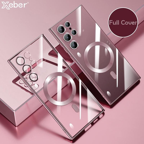 Étui de chargement magnétique sans fil Magsafe, placage antichoc, coque transparente pour Samsung S23 Ultra S22 S21 Plus Note 20 10