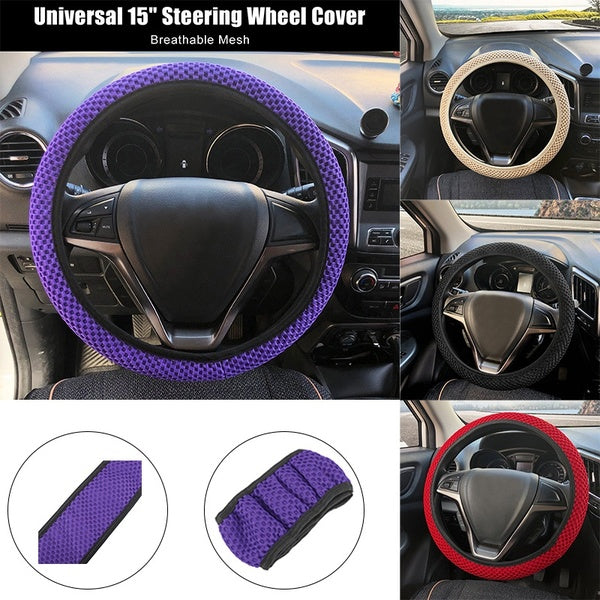 Universal 14.5" -15" (37cm to 38cm) Anti Slip Steering Wheel Cover Elastic Stretch Microfiber Breathable Mesh Cloth Covers Accessory for Car