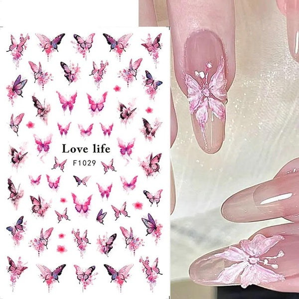 3D Stickers for Nail Spring Flowers Red Bean Slider Summer Butterflies Design Decals Nail Art Supplies And Decorations